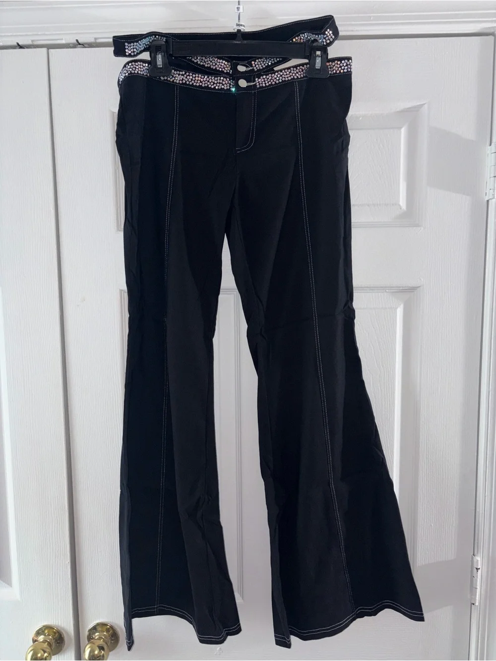 SHEIN Denim Flared Pants With Rhinestone Cut Out Waistband